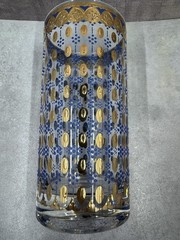 Vintage Culver Tivoli High Ball Glass Blue Enamel Dots Gold 5.5″ Tall