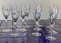 REDUCED PRICE Perrier Jouet Hand Painted Art Nouveau Champagne Glasses Flutes