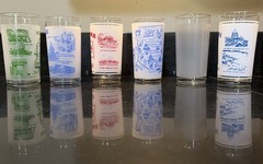 Lot of 6 Vintage Frosted 4 State Souvenir Glass Tumblers OK AZ LA MS WI MO ~ 6”