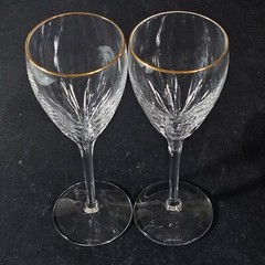 LENOX FIRELIGHT GOLD WINE GLASSES, Cut Lead Crystal, 7 7/8″, 6 oz, USA, 2PCS