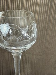 Vintage 8.5” Tall Etched Grape Vine Wine Goblet Clear Stemware