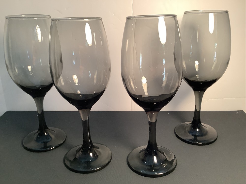4 French MCM SILVER FADE Smoky Gray 8” Tall Wine Glasses Beautiful, Pre Owned