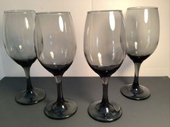 4 French MCM SILVER FADE Smoky Gray 8” Tall Wine Glasses Beautiful, Pre Owned