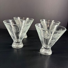 Set Of 4 Etched Glass Dessert Cups With Swirl Pattern – Vintage Style Clear Glas