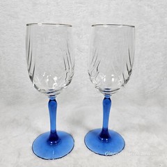 2 Vintage Crystal Wine Glasses Cobalt Blue Stemmed Dual Swag Draped Gold Rim
