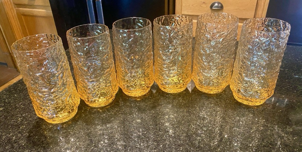 Vintage Lenox Impromptu Hand Blown Yellow Drinking Glasses SET OF 6-Iced Tea