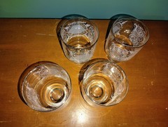 Vintage MCM Set of 4 Silver Ornate Rocks Old Fashion Bar Glasses Set Scroll Ship