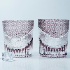 Edo Kiriko Hand Cut To Whiskey Set Glasses 9oz Purple 2PCS For Cold Drink