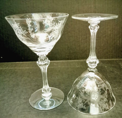 Set 2 Tiffin Persian Pheasant Etched 6.75″ Champaign/sherbet 17358 Stem 530
