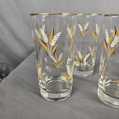 Vintage Libbey White & Gold Wheat 8 oz Glasses Set of 4 Gold Rim Tumblers MCM