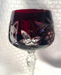 LAUSITZER WINE GLASS DARK GARNET RED CUT TO CLEAR CRYSTAL BOHEMIAN EAST GERMAN