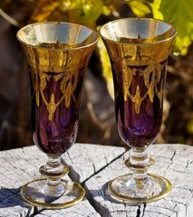 VINTAGE Goblets 22k Gold Set of 2 SC Line Made in Italy MAGNIFICENT GLASS!