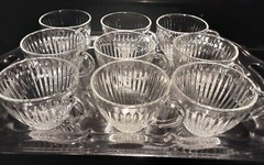 9 Vintage Ribbed Glass Punch Bowl Cups Mid-Century Modern Style