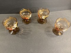 4 Antique Enamel Glass Cup/Wine Stem/Enamel/Moser/Bohemina C1920/Goblet/Red/Gold