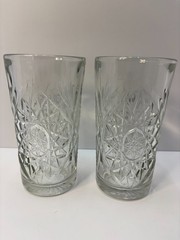 Vintage Libby Cut Glass «Hobstar» Pattern Set of 2 Highball Glasses