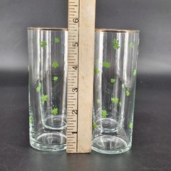 Shamrocks Tom Collins Glasses Worn Gold on Rim Trim Set of 4 Vtg