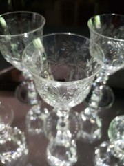(6) Water Goblets Glasses 6-3/8″ elegant cut crystal Hawkes signed «Victoria»