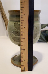 Pottery Studio Art Wine Glass Olive Leaf – Beige, Green & Brown Inside Signed