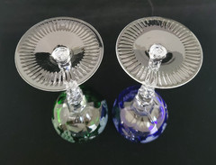 (2) AJKA CRYSTAL MARSALA WINE GLASSES COBALT BLUE & GREEN 8.25″