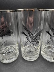 Vintage Libbey Game Birds Silver Rim Highball Glasses Set of 5 Pheasant Duck