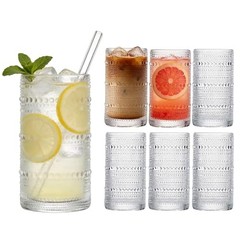 Large Hobnail Drinking Glasses Set of 6, 16oz Clear Highball 6Pack 16oz Clear