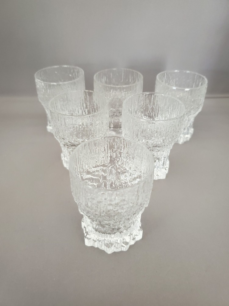 6 IITTALA FINLAND MCM ASLAK PATTERN CORDIAL SHOT GLASSSES WITH ICICLE BASE 2.5″