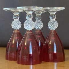 Morgantown Glass Golfball Stem Spanish Red Cordials 3 1/2 Inches 1 1/2 Oz