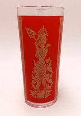Ser of 3 Culver Red and Gold Siam Thai Goddess Glasses Highball 6 1/2” Tall 1960
