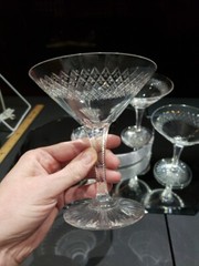 (4) Champagne Glasses American Brilliant Period Cut Glass Strawberry diamond
