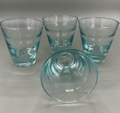 Set of 4 Libbey Aqua Ripple Saturn Optic Highball/Juice Clear Glasses 3 3/4”T EC