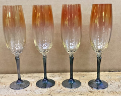 Set Of 4 Colony Champagne Flute Bohemia Czechoslovakia Pink Blue Ombré