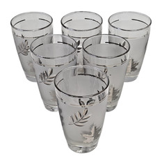 6 Vintage Libbey Silver Leaf Frosted Tumbler Glasses Mid Century 10 oz Barware