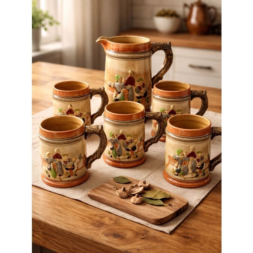 VINTAGE - Set of 5 German Style Mug Beer Stein with Pitcher – Made in Japan