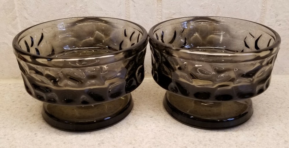 FOSTORIA CRYSTAL #2806 PEBBLE BEACH SMOKE PAIR SHERBETS