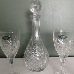 Shannon Godinger DUBLIN 24% LEAD CRYSTAL Goblet / Wine Glasses and Decanter Set