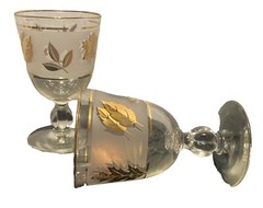 Vintage Libbey Frosted Gold Leaf Wine/Cordial Steamed Glasses Set Of 2