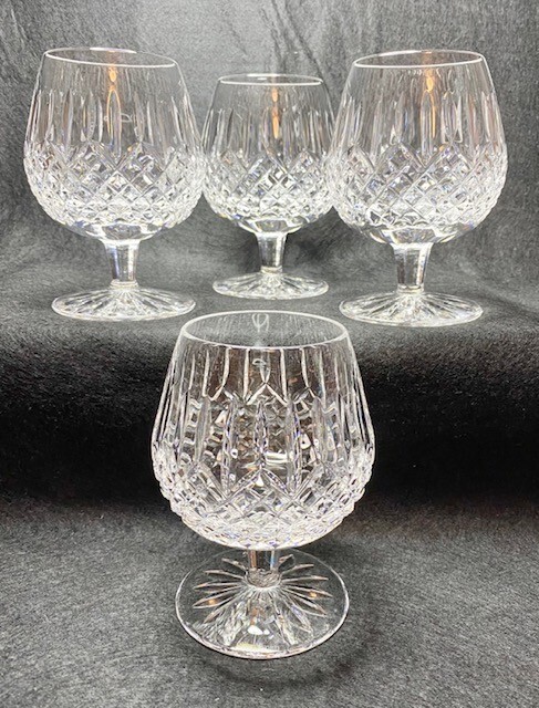 Waterford Crystal Ballybay Balloon Brandy Snifter Glass Footed Retired Set 4 VTG