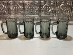Set Of Four Vintage LIBBEY Optic Swirl Smoke Black Beer Mugs