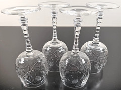 4 Rock Sharpe Villars Water Goblet Set Vintage Elegant Cut Etch Stemware MCM Lot