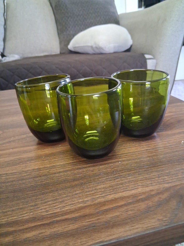 vintage hand blown forest green Rock Glasses 3.5 Inches Tall