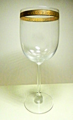 Gold Encrusted Crystal 12 oz Water Goblet Scroll Band -Hand Blown, 8 3/8″ Tall