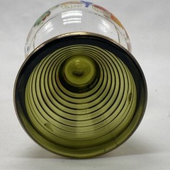 Vintage Wine Glass Hand Painted Green Ribbed Stem With Gold Trim