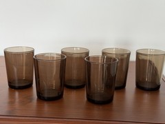 Set Of 6 VTG 1960s-1970s Vereco Tempered Brown Smoke Glasses 3″H 2.5″D France