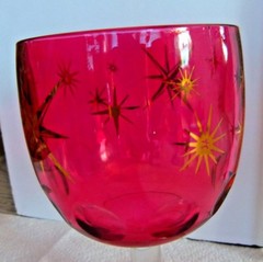 1 Barlett Collins? ATOMIC Star Burst Cranberry Red Thumbprint Glass Goblet MCM