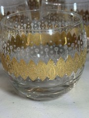 Vintage set Of 7 Pasinski roly poly Glasses MCM 22K gold encrusted filigree