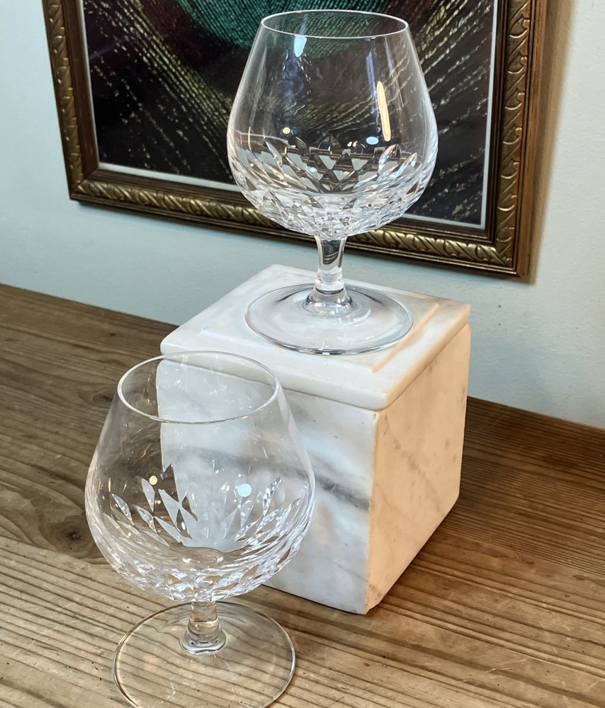 Vintage Faceted CUT CRYSTAL BRANDY SNIFTERS Glasses 5” Set Of 2 Bar Ware Elegant