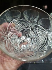 (7) WATER glasses Goblets Crystal, antique cut diamond crosshatch & fans