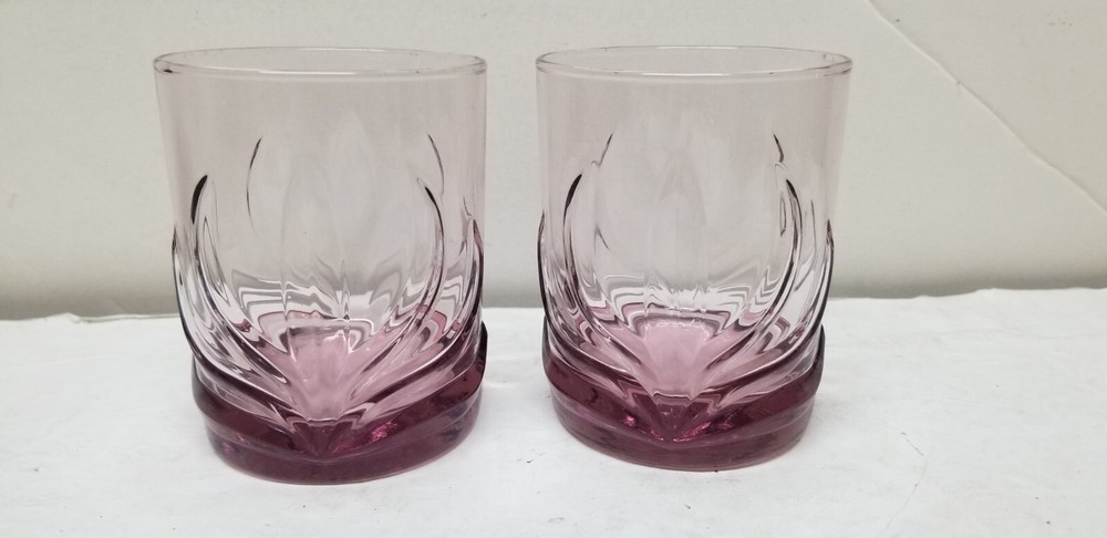 2 LIBBEY IMPERIAL PLUM DOUBLE OLD FASHION ROCKS GLASSES 4 1/4″