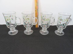 4 Pfaltzgraff Winterberry Glass Footed Irish Coffee Mugs 8 oz 5 3/4 inch EUC