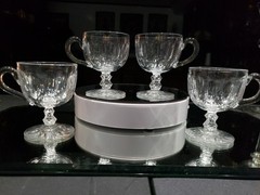 (4) footed punch cups, American brilliant cut glass crystal bubble stem & punty